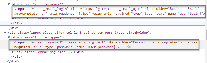 inspect the above fields the HTML code